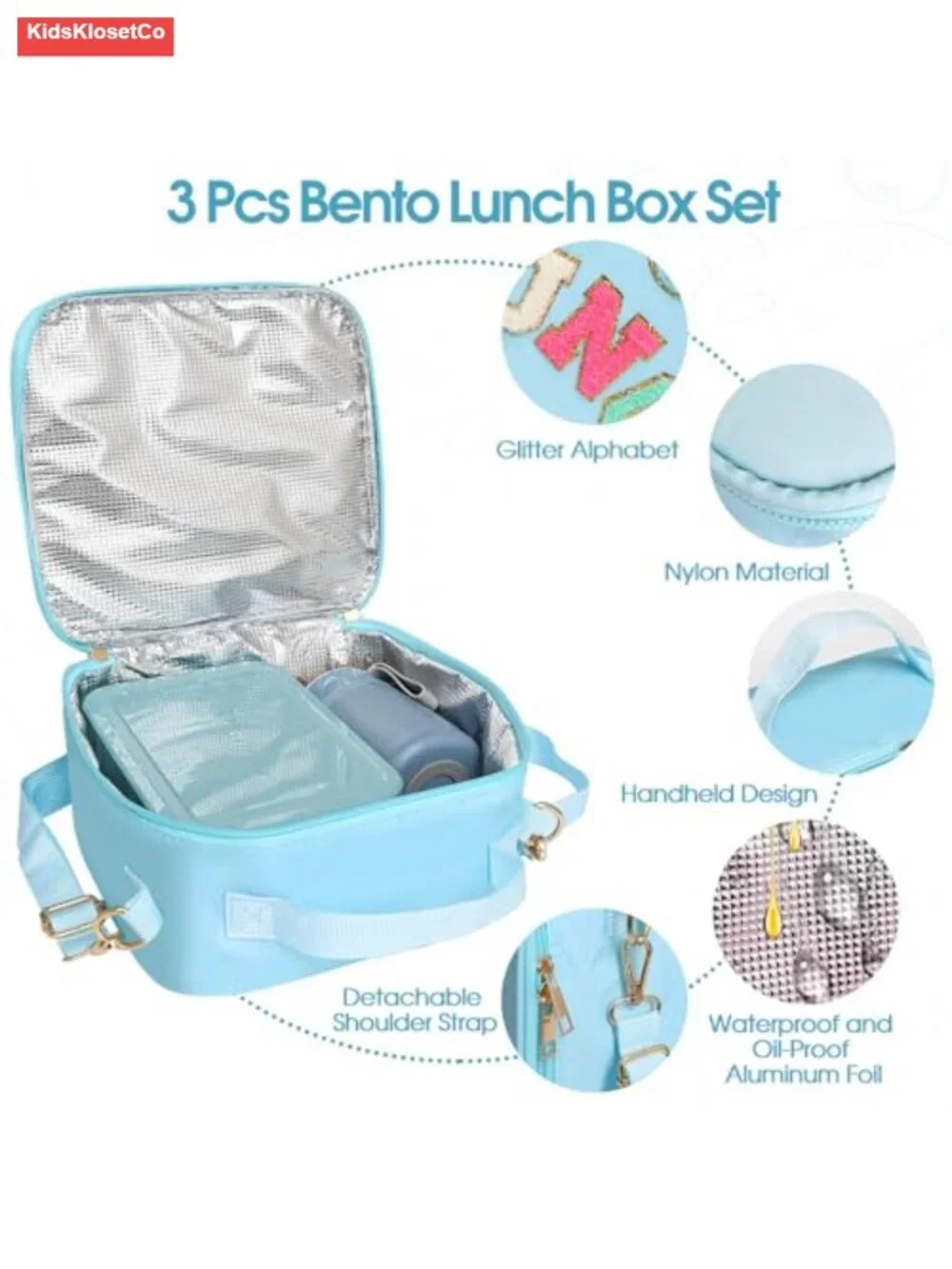 Nylon Insulated Lunch Bag Set with 10oz Thermos & 6-Compartment Bento Box for